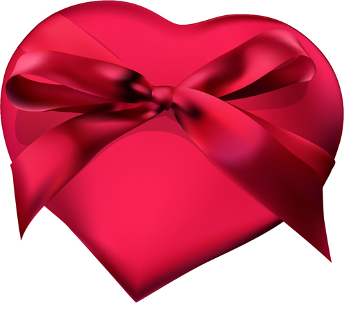 Red heart box with ornate bow vector heart box bow   