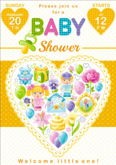 Baby shower card with heart vector 04 shower heart card baby   
