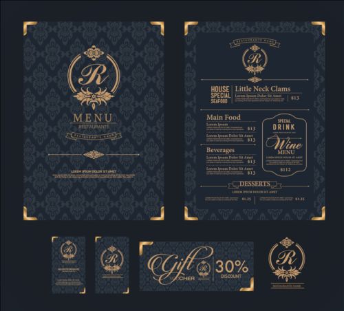 Restaurant menu with cards vector design 04 restaurant menu cards   