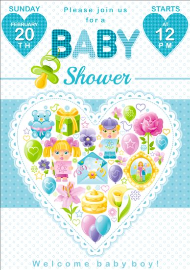 Baby shower card with heart vector 03 shower heart card baby   