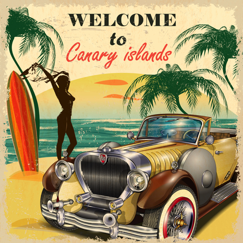 Retro car travel poster vector graphics 13 travel Retro font poster graphics car   