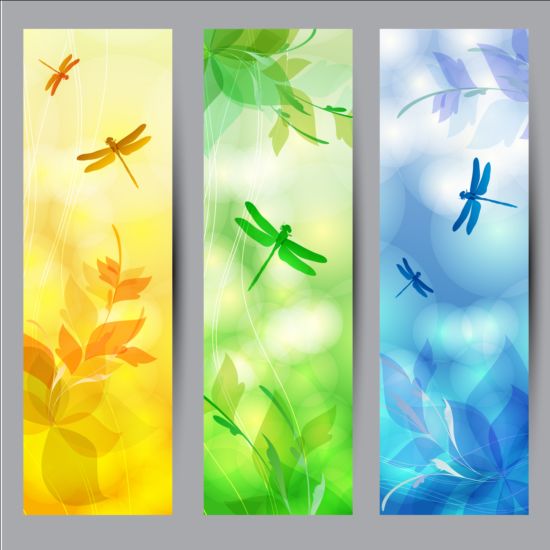 Floral with dragonfly banners vector floral dragonfly banners   