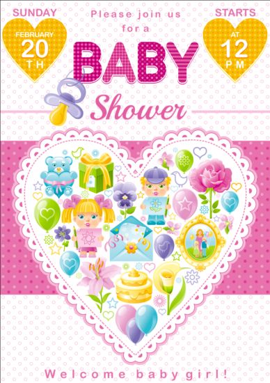 Baby shower card with heart vector 02 shower heart card baby   