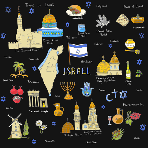 Hand drawn Israel travel elements vector 01 travel Israel hand drawn   