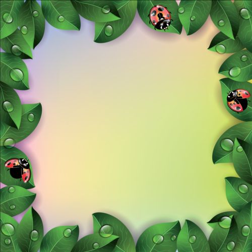 Green leaves with ladybug frame vector leaves ladybug green frame   