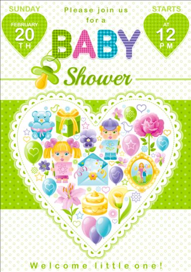 Baby shower card with heart vector 01 shower heart card baby   