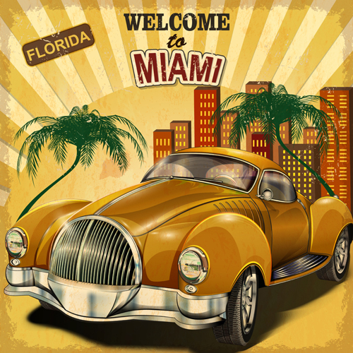 Retro car travel poster vector graphics 02 travel Retro font poster graphics car   