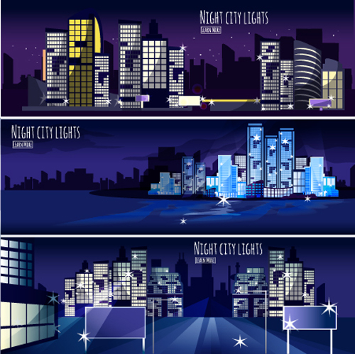 Night city light banners vector 03 night light city banners   