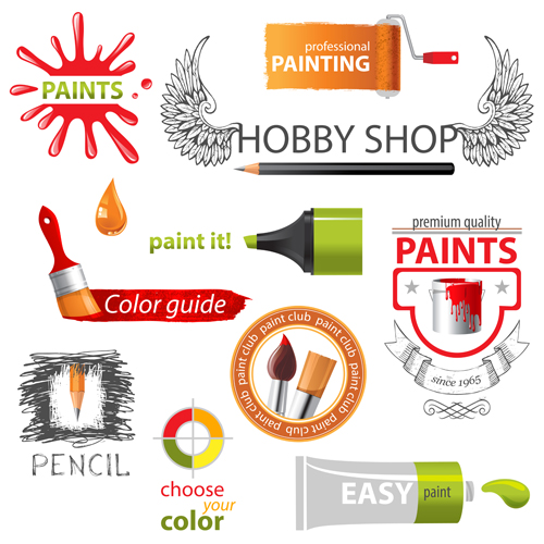 Paint label with elements vector Retro font labels cookbook   