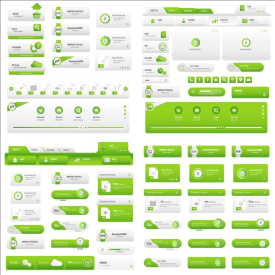 Green website menu with buttons vector set website menu green buttons   