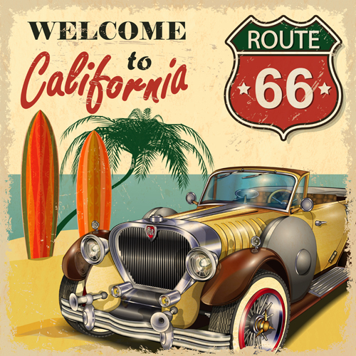 Retro car travel poster vector graphics 01 travel Retro font poster graphics car   