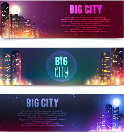 Night city light banners vector 02 night light city banners   