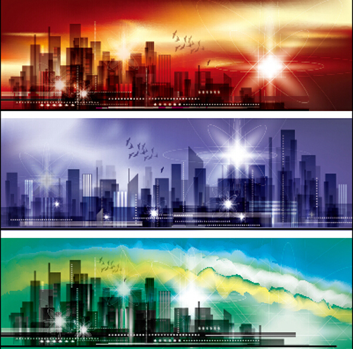 Night city light banners vector 01 night light city banners   