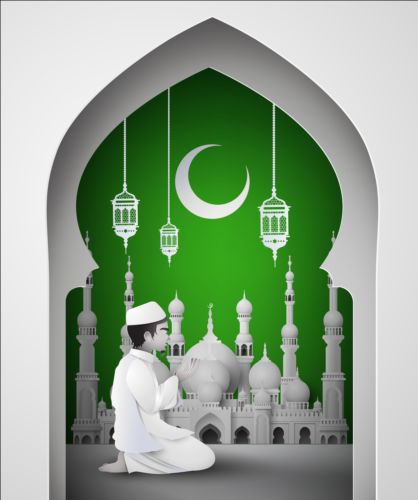 Green with white mosque background vector 03 white mosque green background   