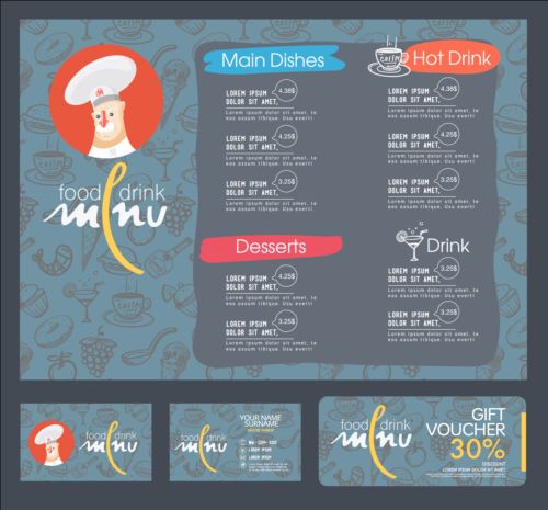 Restaurant menu with cards vector design 07 restaurant menu cards   