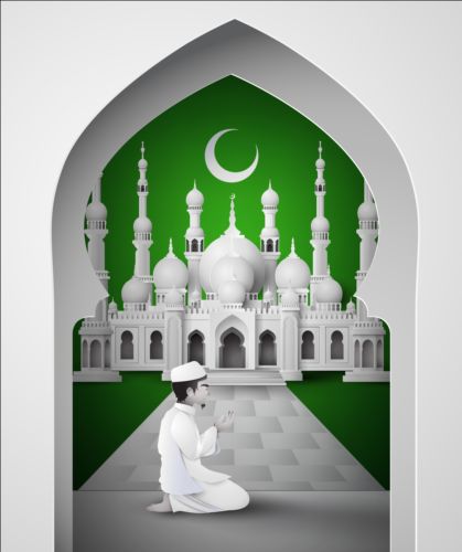 Green with white mosque background vector 02 white mosque green background   