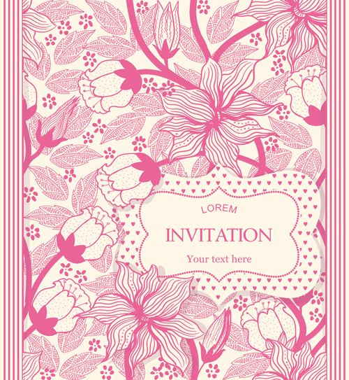 Flower pattern with pink invitation card vector 04 pink pattern invitation flower card   