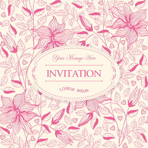 Flower pattern with pink invitation card vector 03 pink pattern invitation flower card   