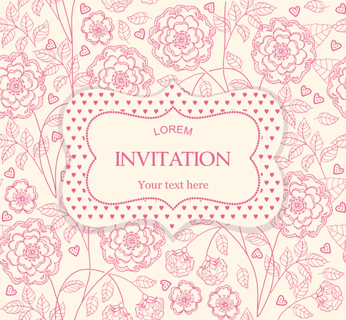 Flower pattern with pink invitation card vector 02 pink pattern invitation flower card   