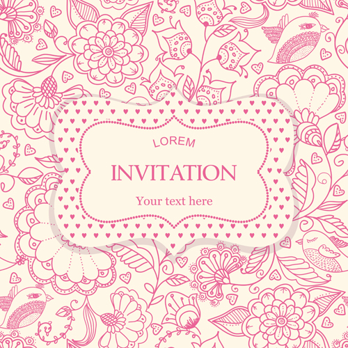 Flower pattern with pink invitation card vector 01 pink pattern invitation flower card   