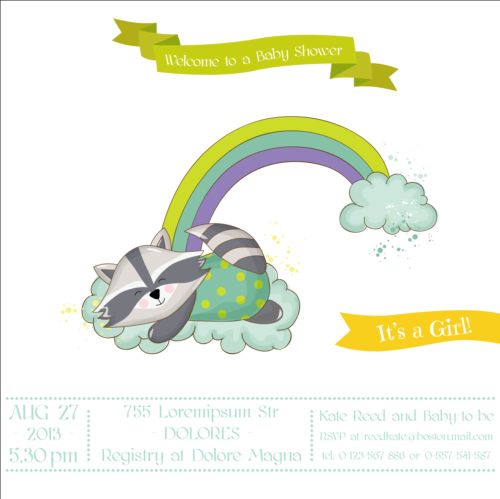 Cute racoon with baby shower card vector 04 shower racoon cute card baby   