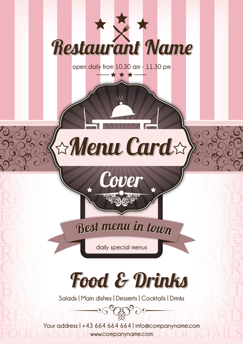 Retro styles restaurant menu cover vectors 02 Retro style restaurant menu   