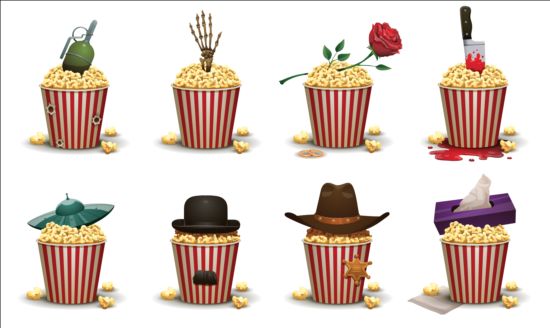 Cinema and popcorn buckets vector background 12 popcorn cinema buckets background   