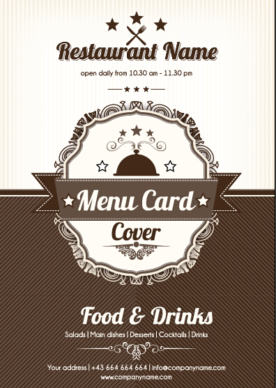 Retro styles restaurant menu cover vectors 01 Retro style restaurant menu   