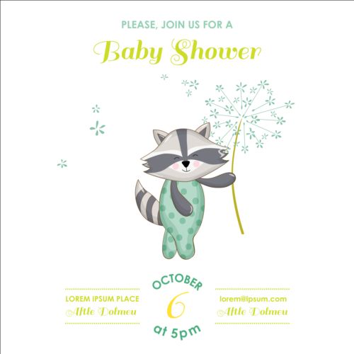 Cute racoon with baby shower card vector 02 shower racoon cute card baby   
