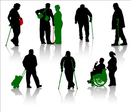 Old people with disabled persons silhouette vector 09 silhouette persons people old disabled   