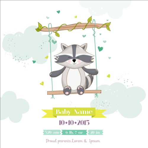Cute racoon with baby shower card vector 01 shower racoon cute card baby   
