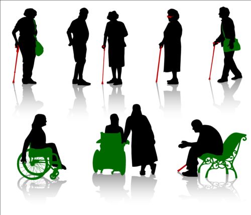 Old people with disabled persons silhouette vector 08 silhouette persons people old disabled   