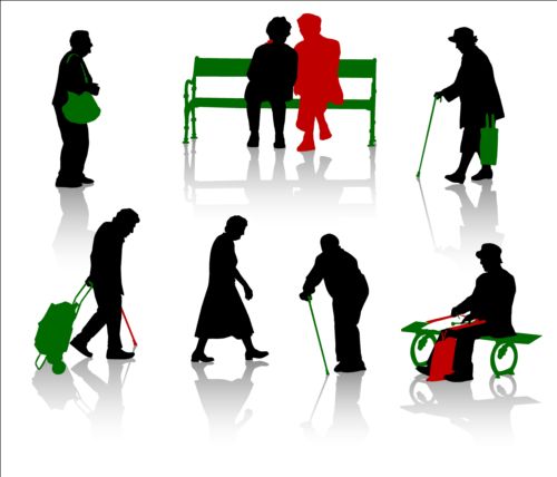 Old people with disabled persons silhouette vector 07 silhouette persons people old disabled   