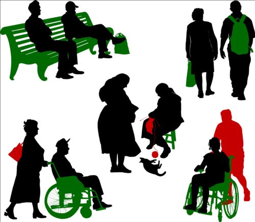 Old people with disabled persons silhouette vector 06 silhouette persons people old disabled   