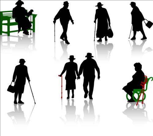 Old people with disabled persons silhouette vector 04 silhouette persons people old disabled   