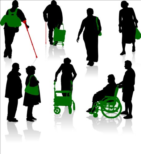 Old people with disabled persons silhouette vector 03 silhouette persons people old disabled   