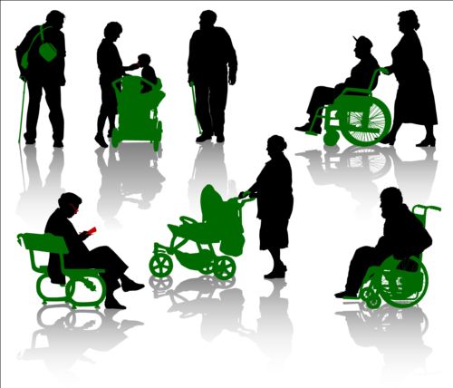 Old people with disabled persons silhouette vector 02 silhouette persons people old disabled   