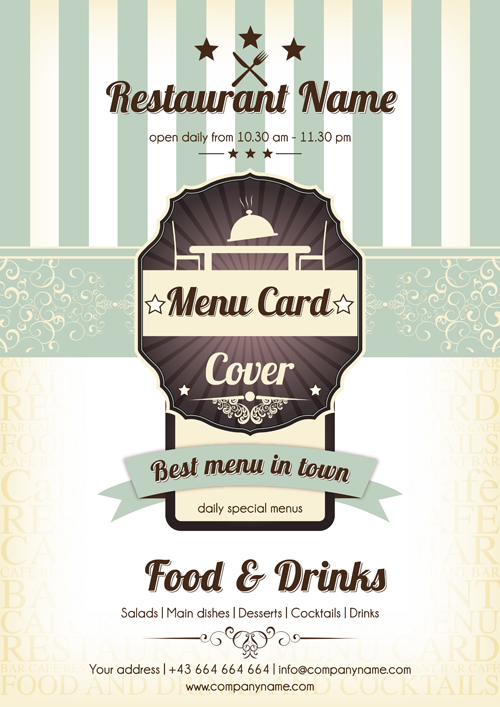 Retro styles restaurant menu cover vectors 05 Retro style restaurant menu   