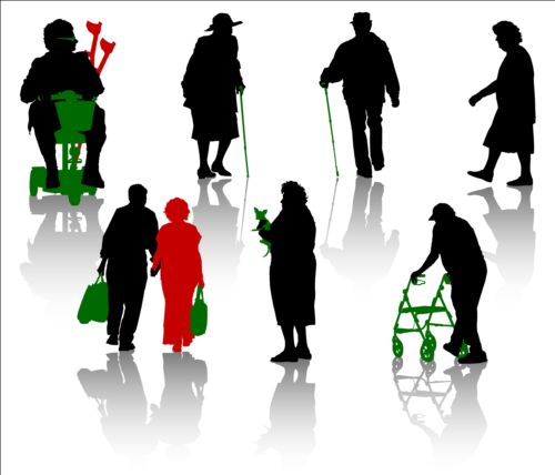 Old people with disabled persons silhouette vector 01 silhouette persons people old disabled   