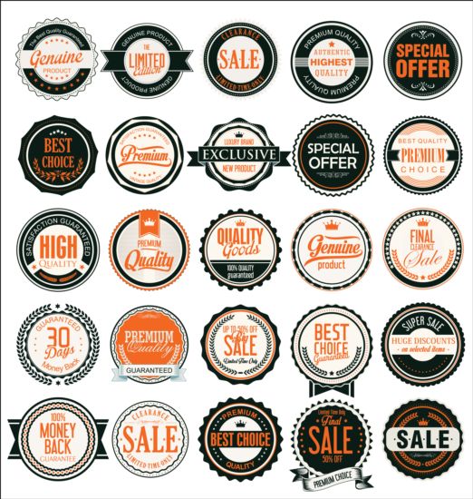 Retro badges and labels vector material 01 Retro font labels badges   