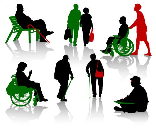 Old people with disabled persons silhouette vector 10 persons people old disabled   