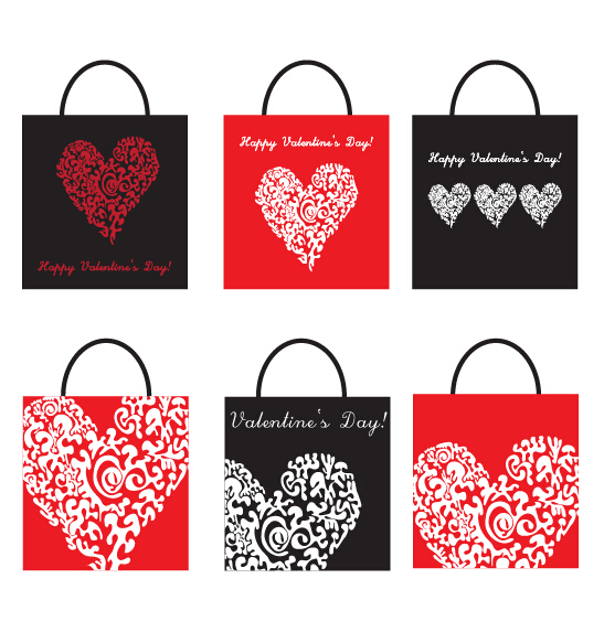 Valentines day shopping bag with heart vector set valentines shopping heart day bag   
