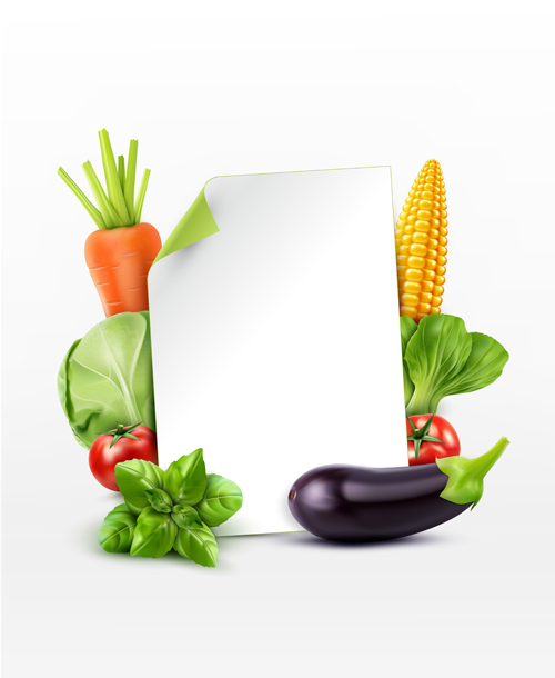 Fresh vagetables with blank paper vector background vagetables paper fresh blank background   