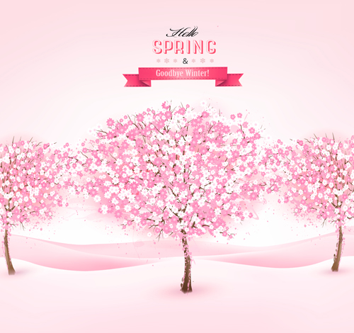 Pink spring background with tree vector 02 tree spring pink background   