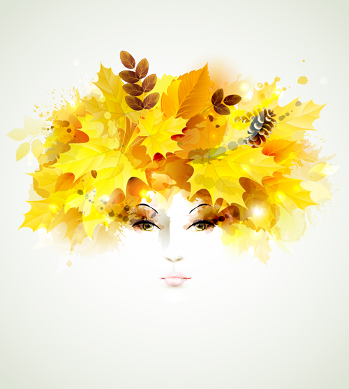 Women face with autumn leaves vector 02 women leaves face autumn   