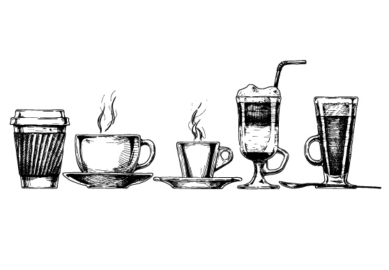 Coffee with dranks hand drawn vector hand drawn dranks coffee   