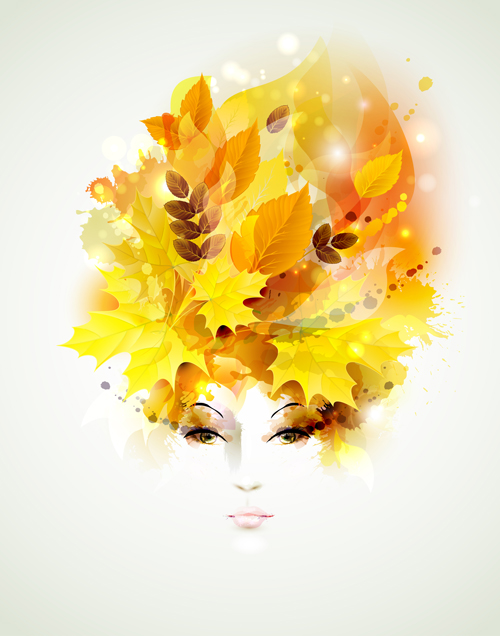 Women face with autumn leaves vector 01 women leaves face autumn   
