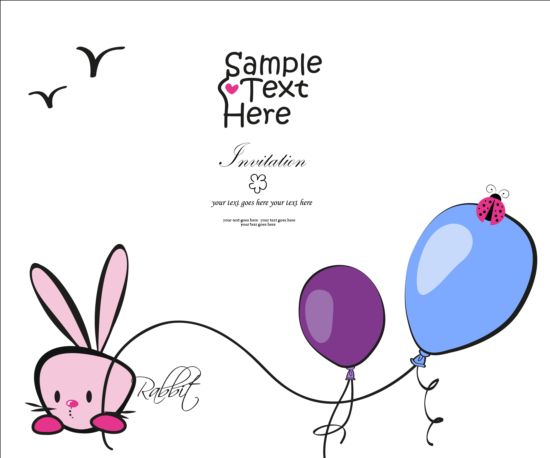 Bunny and balloons vector card card bunny balloons   