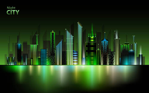 Shiny Night City landscape vector 05 shiny night landscape city   