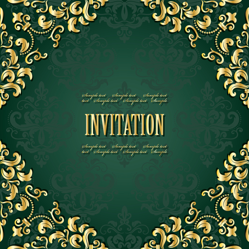 Golden frame with green invitation card vector 04 invitation green golden frame card   